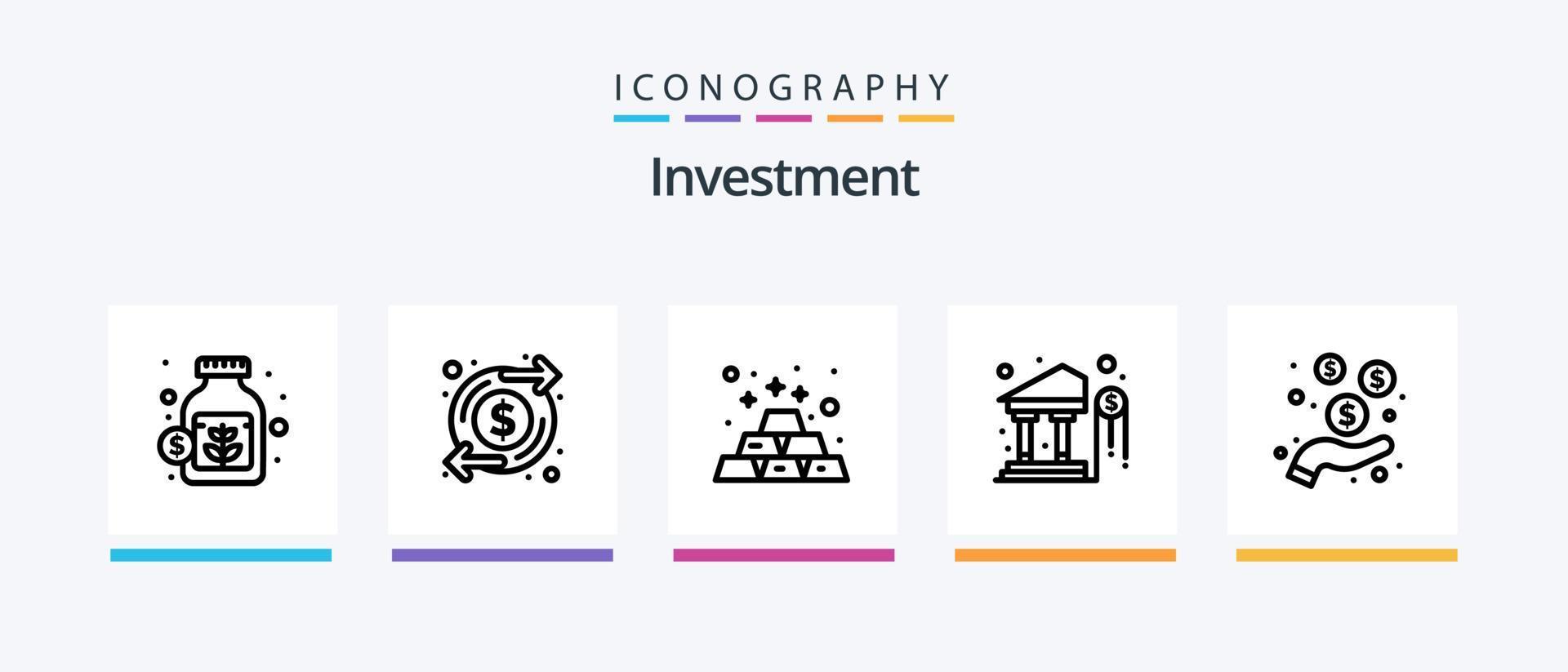Investment Line 5 Icon Pack inklusive Investition. Geschäft. Investition. Investition. Gold. kreatives Symboldesign vektor