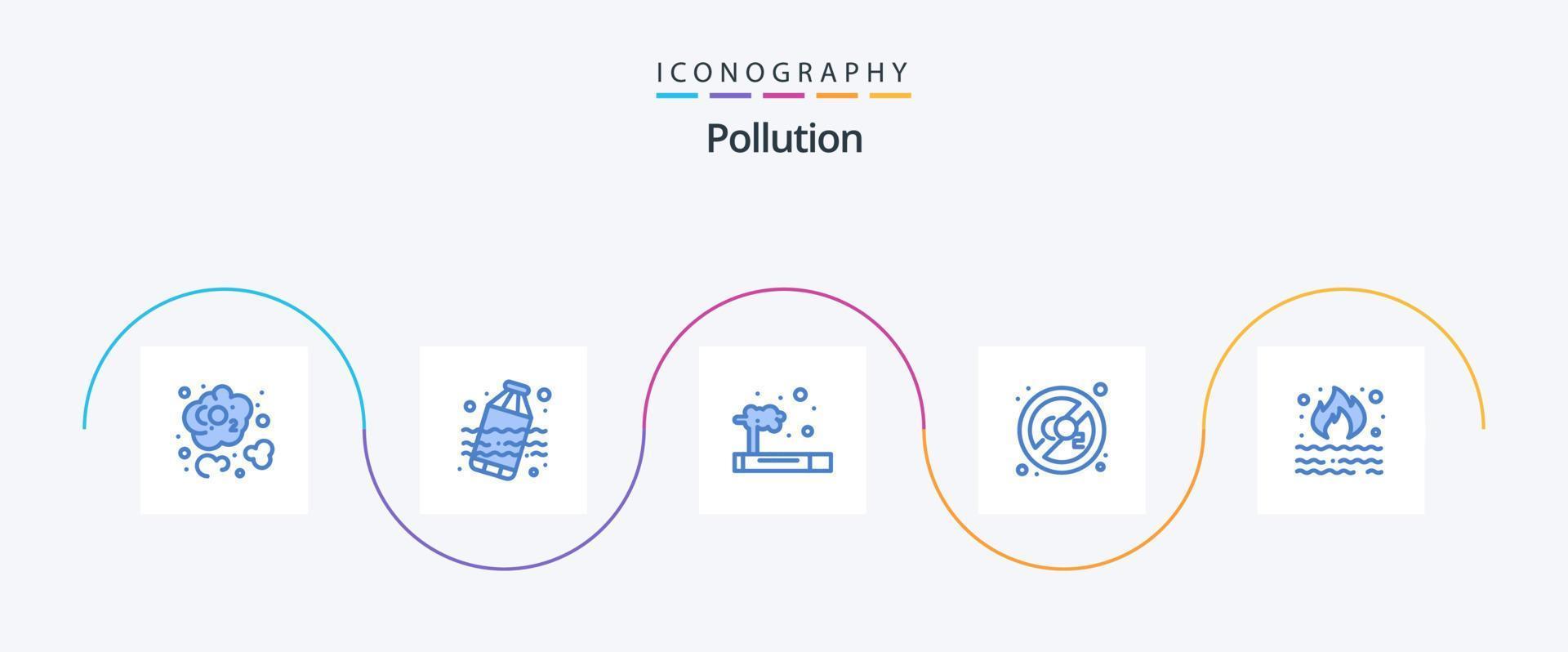 förorening blå 5 ikon packa Inklusive rök. sopor. rök. brand. disable vektor