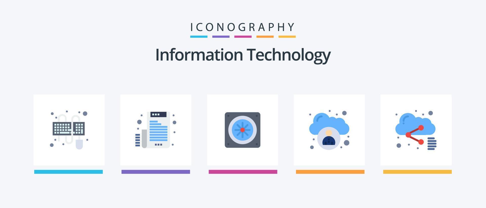 Informationstechnologie Flat 5 Icon Pack inklusive Teilen. Datei. Computer. Wolke. Wolke. kreatives Symboldesign vektor