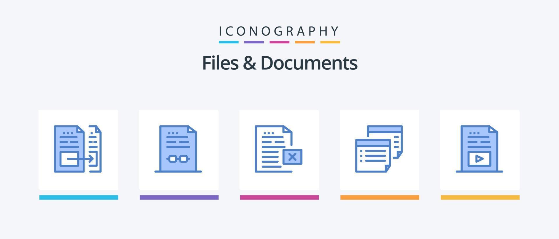 filer och dokument blå 5 ikon packa Inklusive papper. notera. avtal. kontor. dokumentera. kreativ ikoner design vektor