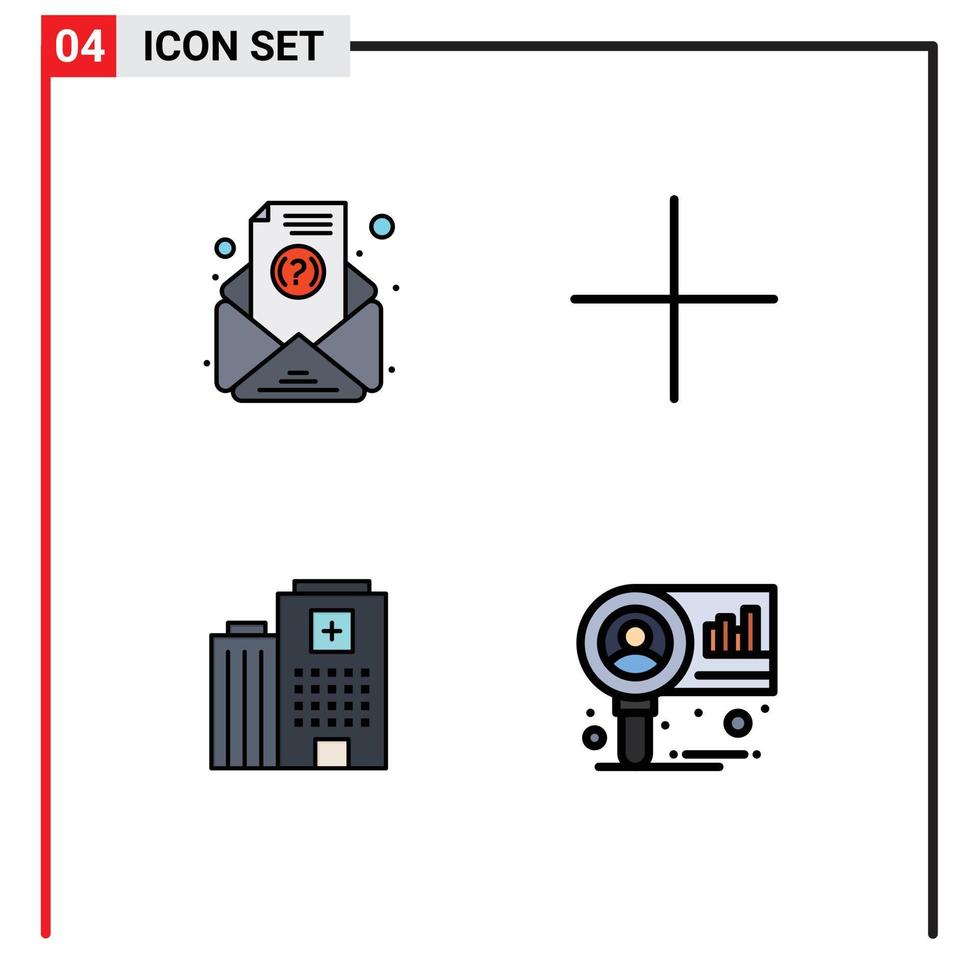 packa av 4 modern fylld linje platt färger tecken och symboler för webb skriva ut media sådan som e-post vård Lägg till sjukhus diagram redigerbar vektor design element