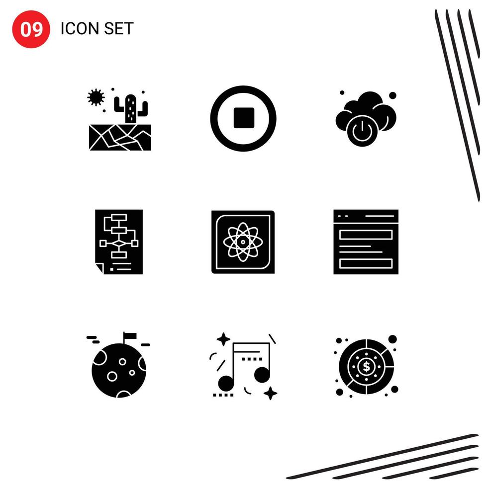 uppsättning av 9 modern ui ikoner symboler tecken för data dator teknologi beräkning bearbeta redigerbar vektor design element