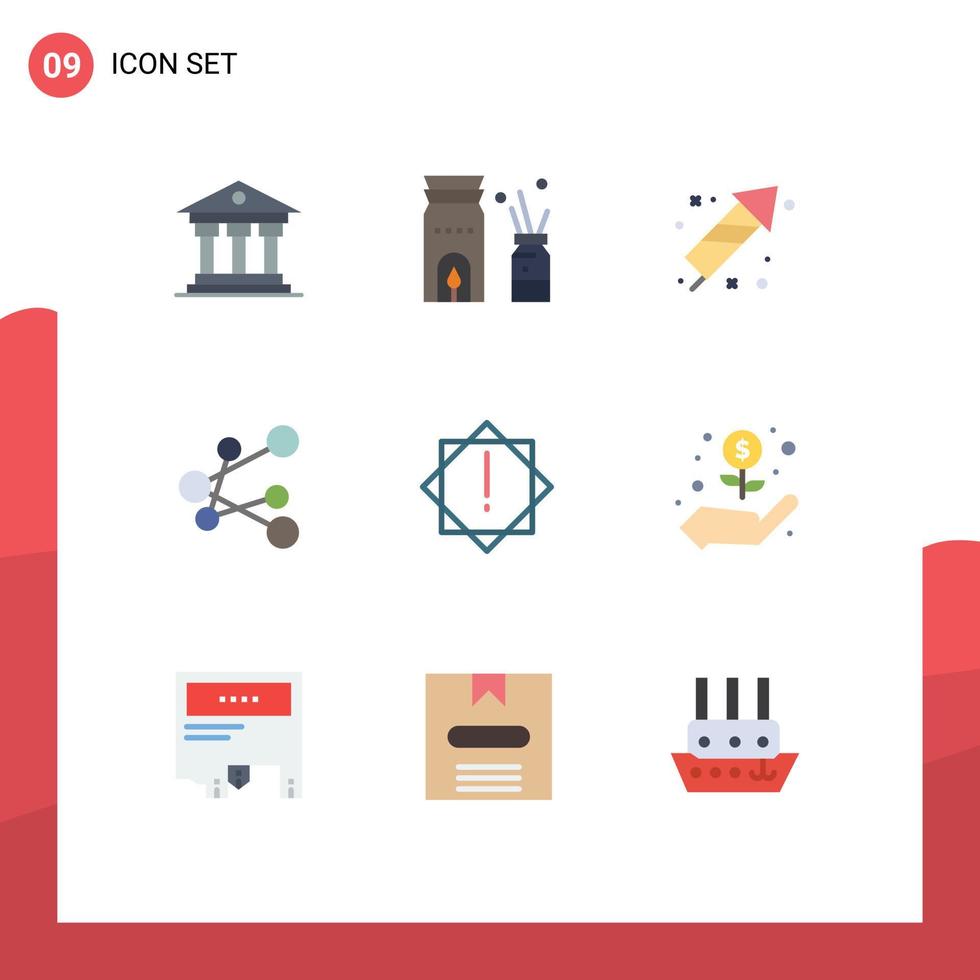 9 flaches Farbkonzept für mobile Websites und Apps-Viren teilen Firecracker-Link Mubarak editierbare Vektordesign-Elemente vektor