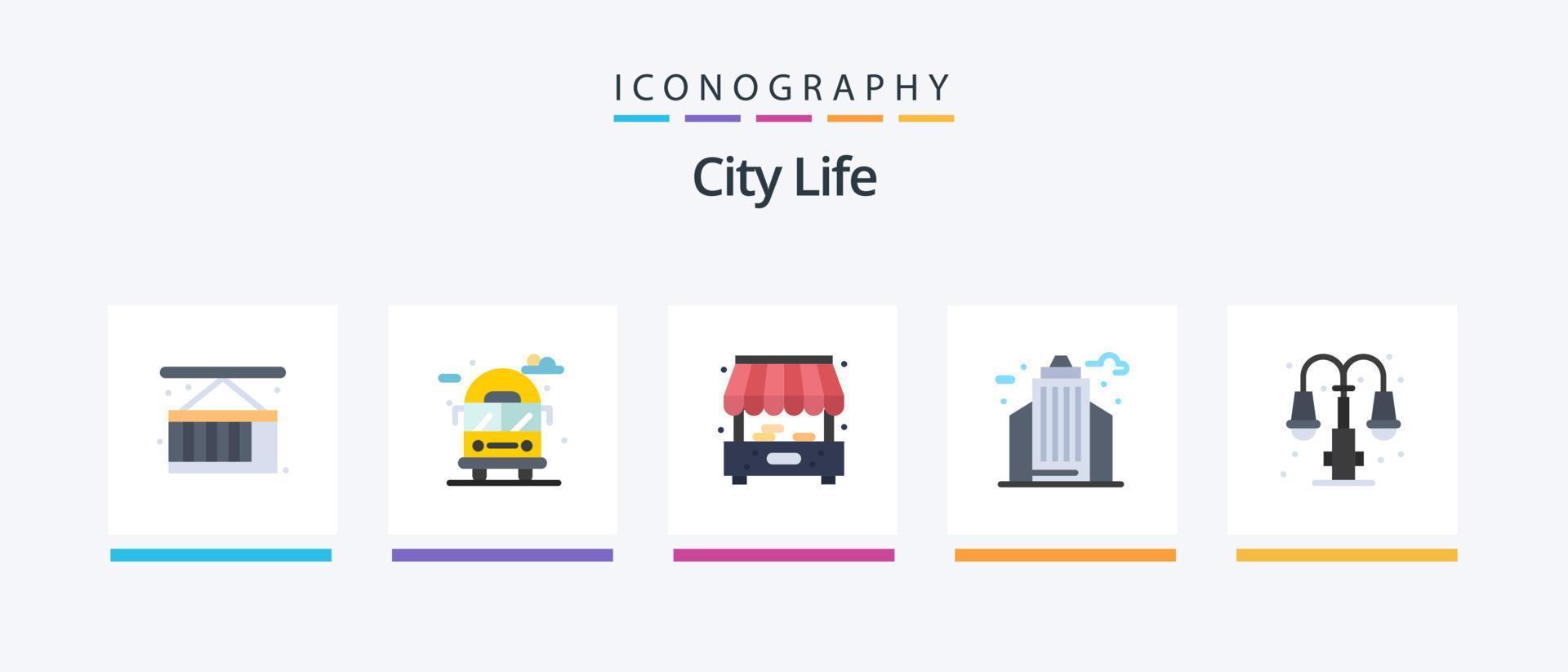 stad liv platt 5 ikon packa Inklusive ljus. stad. stad. kontor. liv. kreativ ikoner design vektor