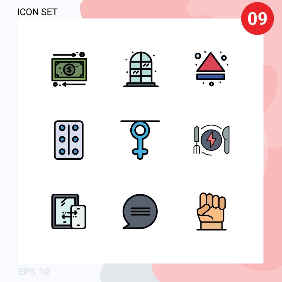 moderner Satz von 9 gefüllten flachen Farben Piktogramm des menschlichen Geschlechts eject Geschlecht Heilmittel editierbare Vektordesign-Elemente vektor