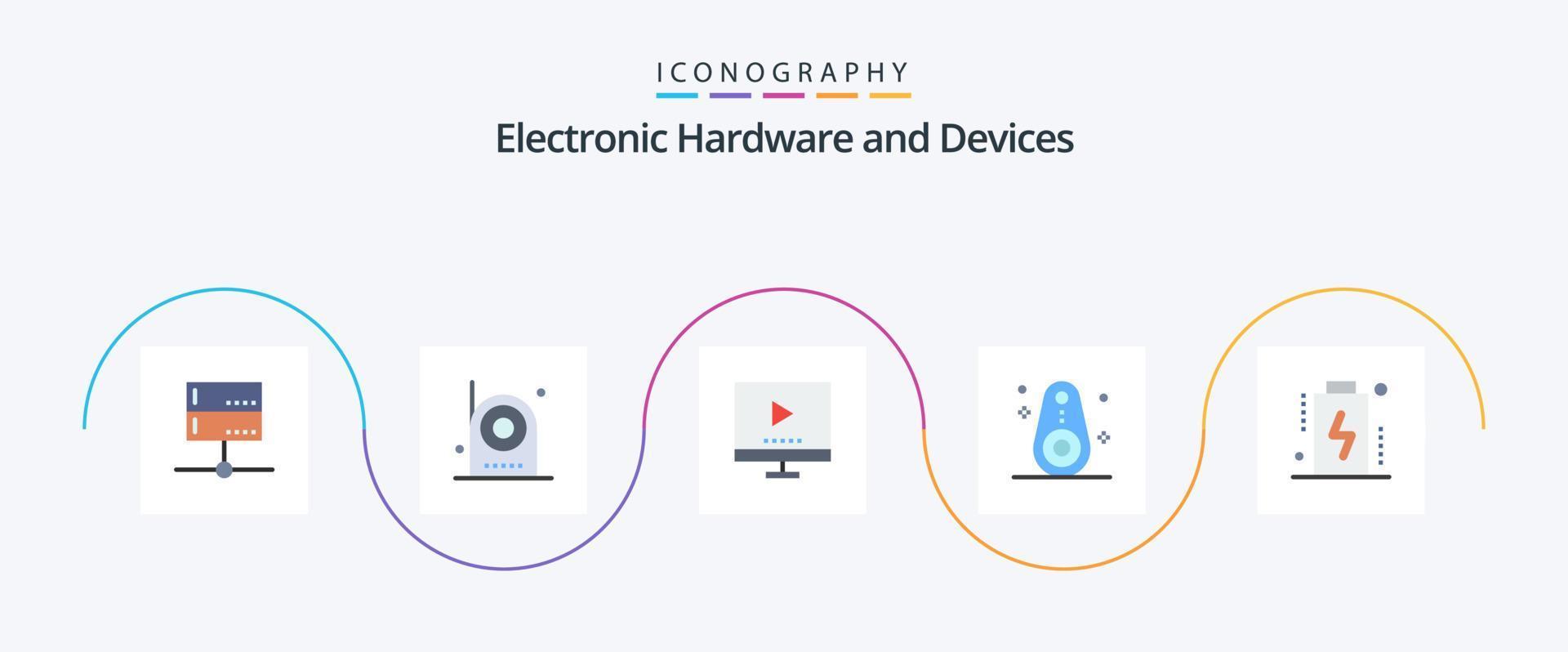 Geräte Flat 5 Icon Pack inklusive Gliederung. Bluetooth. elektronisch. Video. Technologie vektor