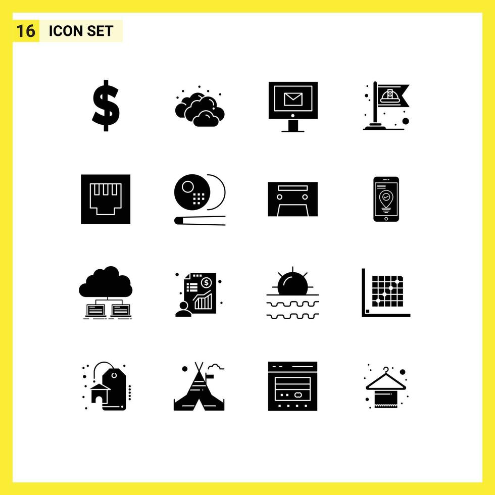 16 thematische Vektor-Solid-Glyphen und editierbare Symbole von Pool-Port-Chat-Ethernet-Arbeit editierbare Vektordesign-Elemente vektor