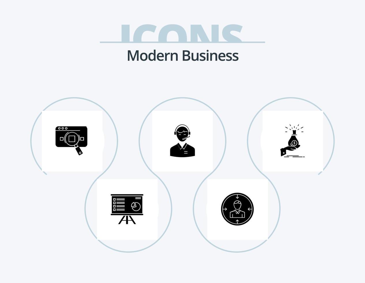 Modernes Business-Glyphen-Icon-Pack 5-Icon-Design. Daten. analytisch. Mitarbeiter. Forschung. Ressourcen vektor