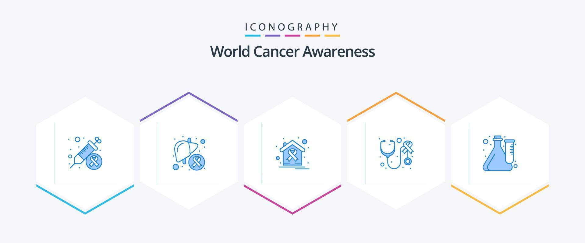 World Cancer Awareness 25 Blue Icon Pack inklusive Pflege. Stethoskop. krank. Gesundheit. Gesundheit vektor