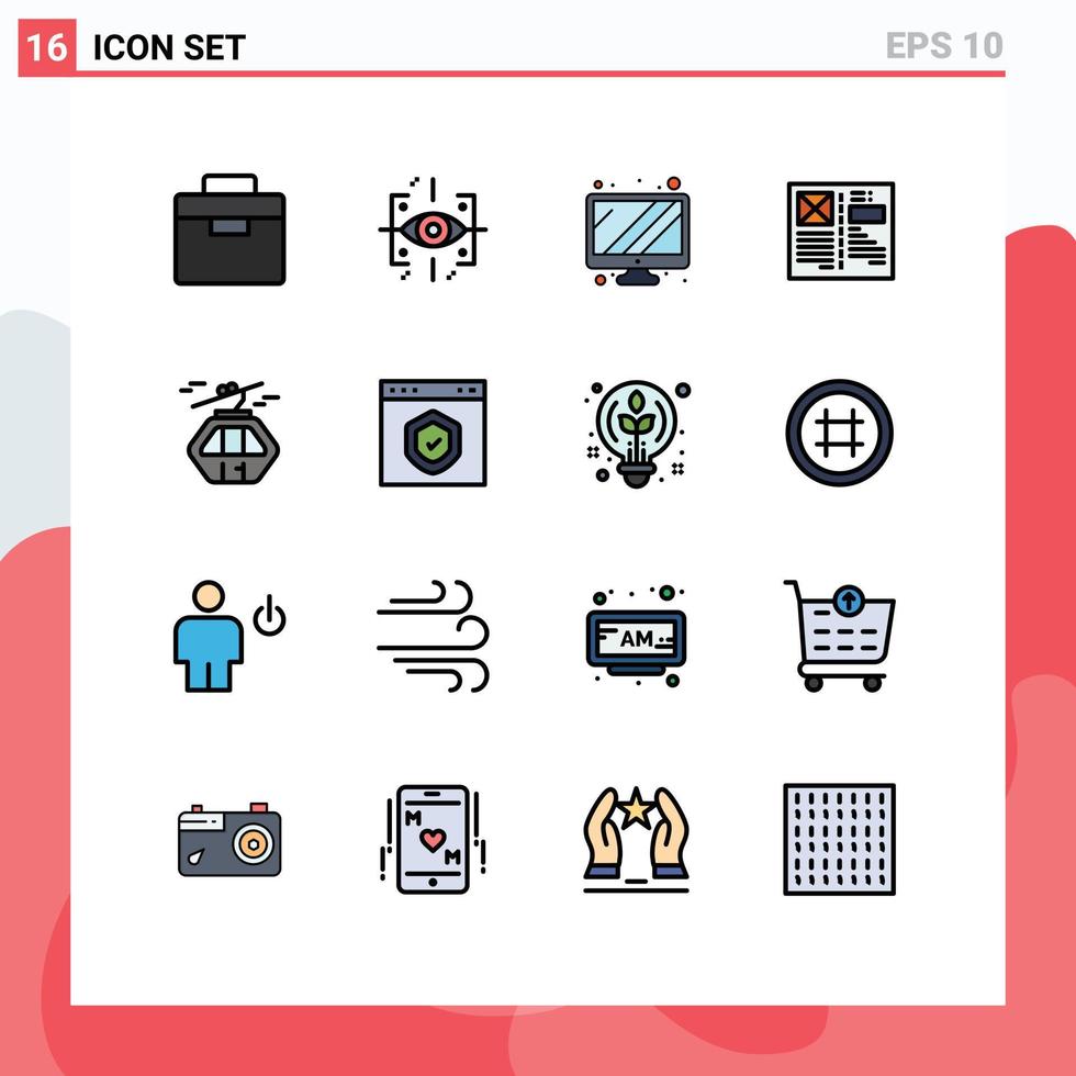 piktogram uppsättning av 16 enkel platt Färg fylld rader av arktisk layout övervaka rutnät browser redigerbar kreativ vektor design element