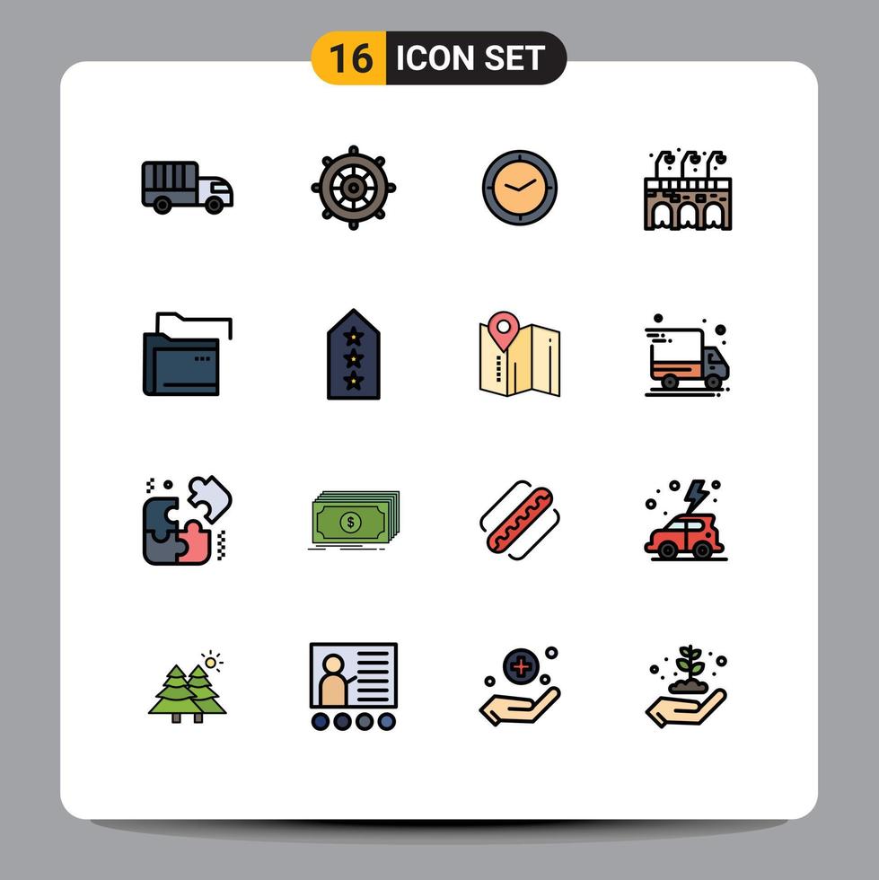 16 universell platt Färg fylld linje tecken symboler av server data Kolla på pub stad redigerbar kreativ vektor design element