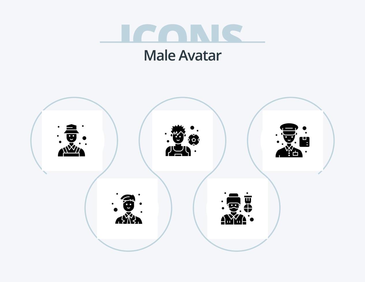 manlig avatar glyf ikon packa 5 ikon design. man. kurir. avatar. fotboll. fotboll vektor