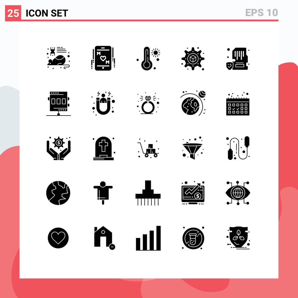 moderner Satz von 25 soliden Glyphen und Symbolen wie bearbeitbare Vektordesign-Elemente für mobile Sperren für heiße Geräte vektor