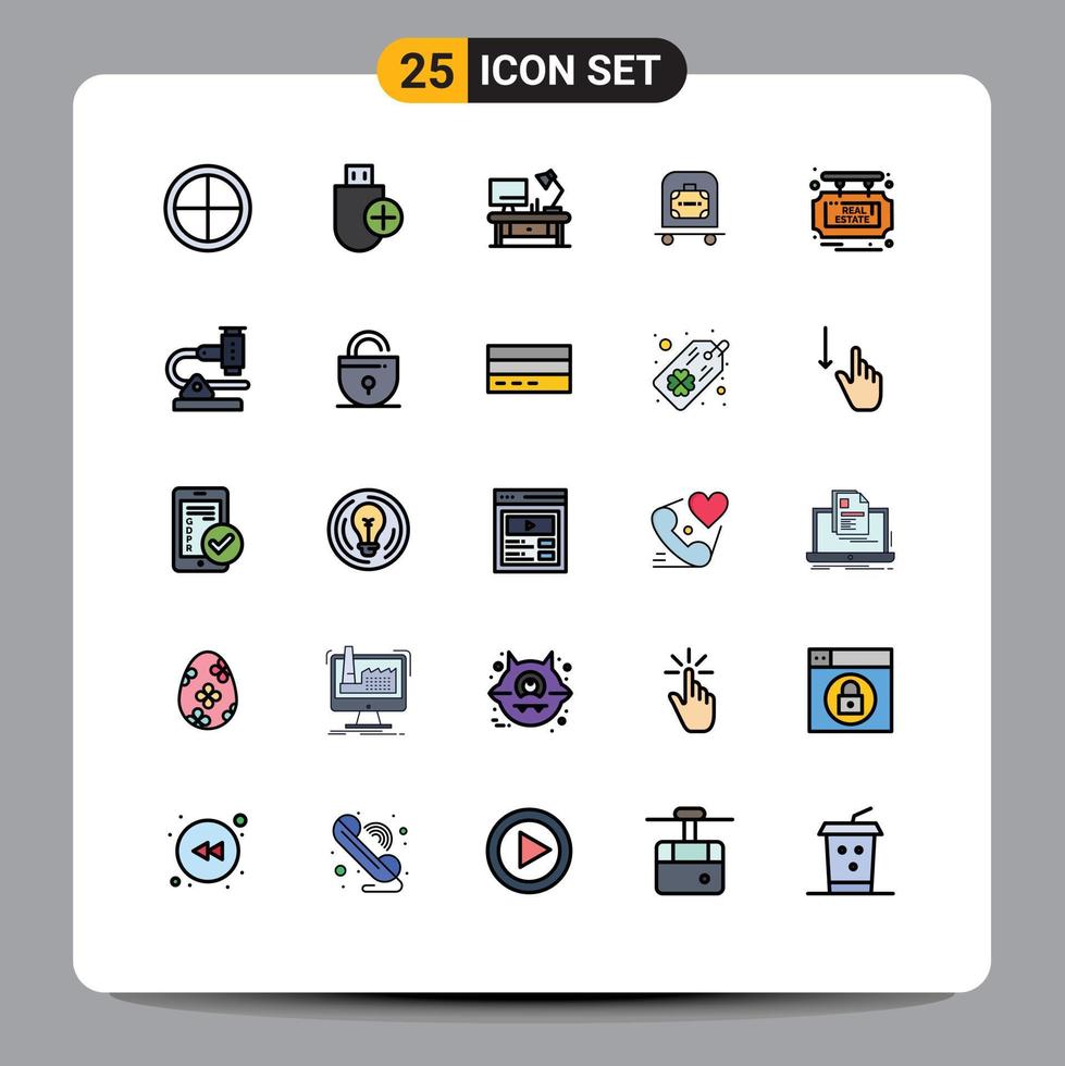 universell ikon symboler grupp av 25 modern fylld linje platt färger av väska bagage hårdvara hotell kontor tabell redigerbar vektor design element