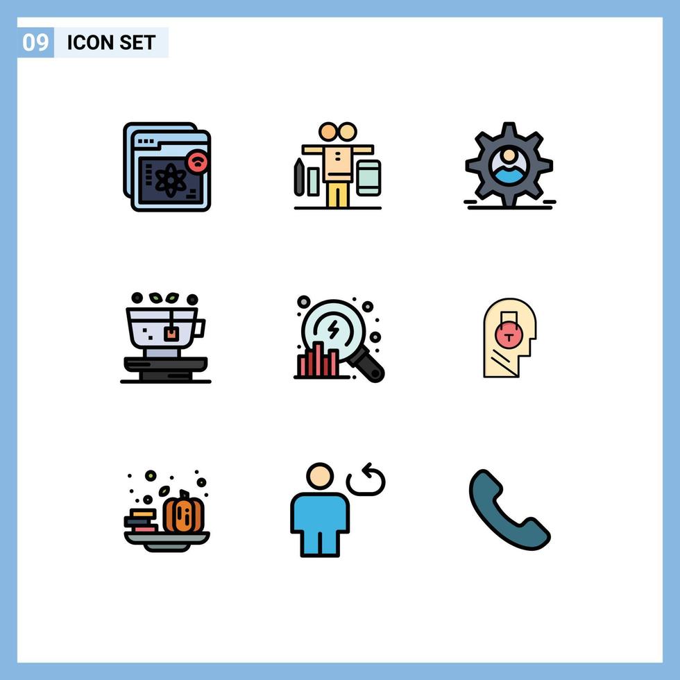 Gruppe von 9 gefüllten flachen Farbzeichen und Symbolen für Tee Natur spielen Blattsicherheit editierbare Vektordesign-Elemente vektor