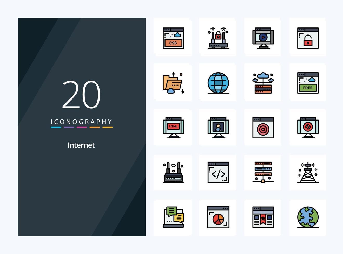 20 mit Internetzeilen gefülltes Symbol für die Präsentation vektor