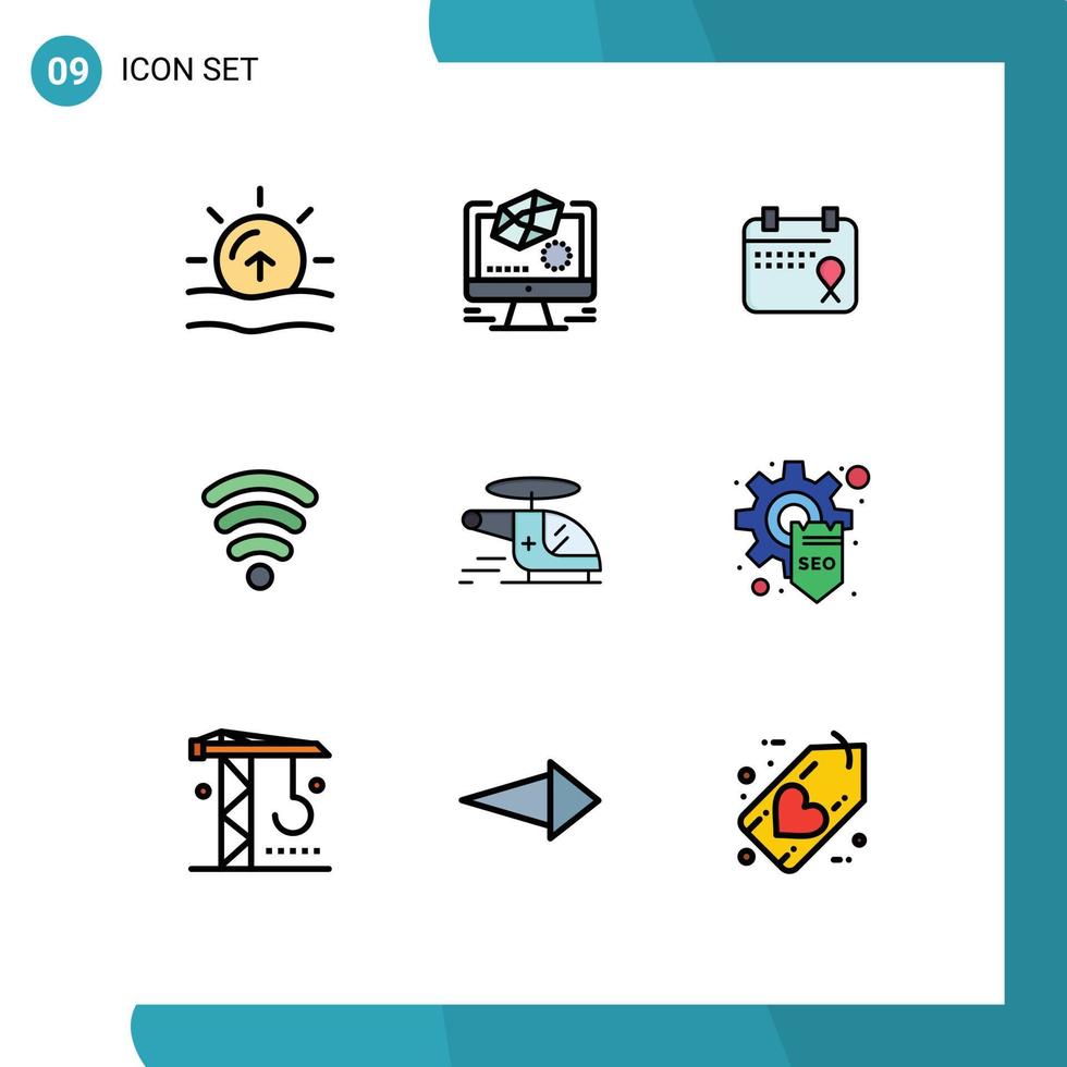 modern uppsättning av 9 fylld linje platt färger och symboler sådan som medicinsk helikopter kalender signal wiFi redigerbar vektor design element