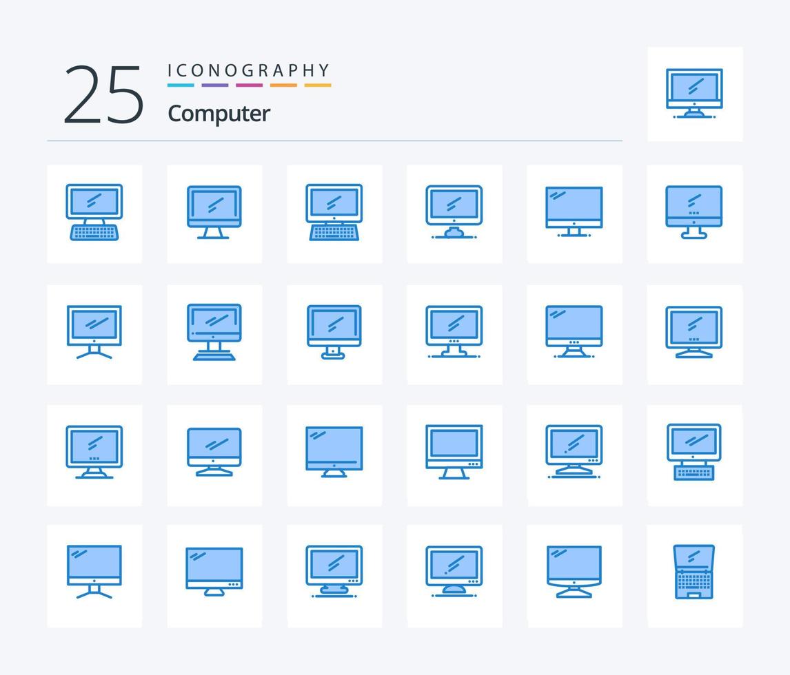 Computer 25 blaues Symbolpaket einschließlich . Schicht 1. imac. kippen. Gerät vektor