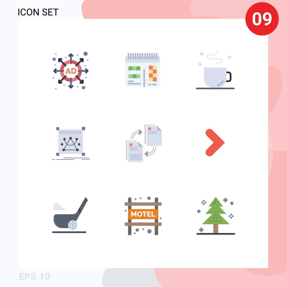 platt Färg packa av 9 universell symboler av dokumentera dela med sig kopp delning objekt redigerbar vektor design element