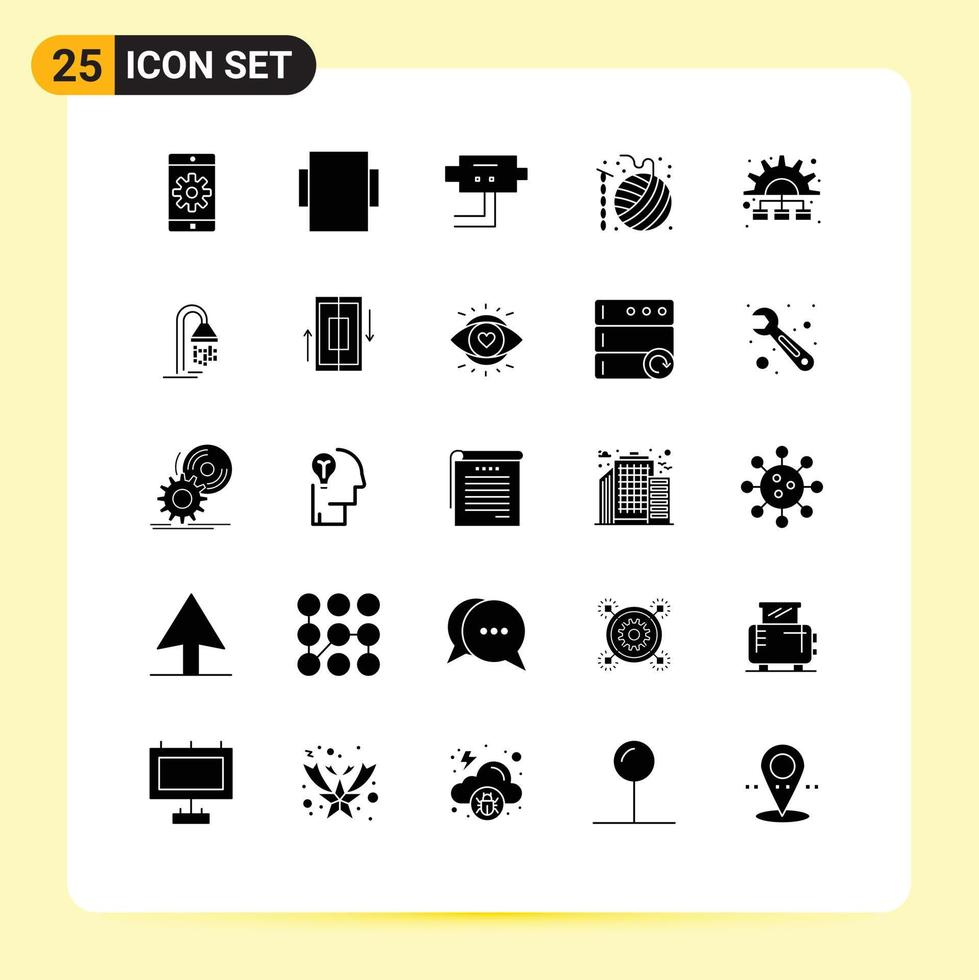 Satz von 25 Vektor-Solid-Glyphen im Raster für die Arbeit mit Marketing-Sicherheitsmanagement-Hobbys, editierbare Vektordesign-Elemente vektor