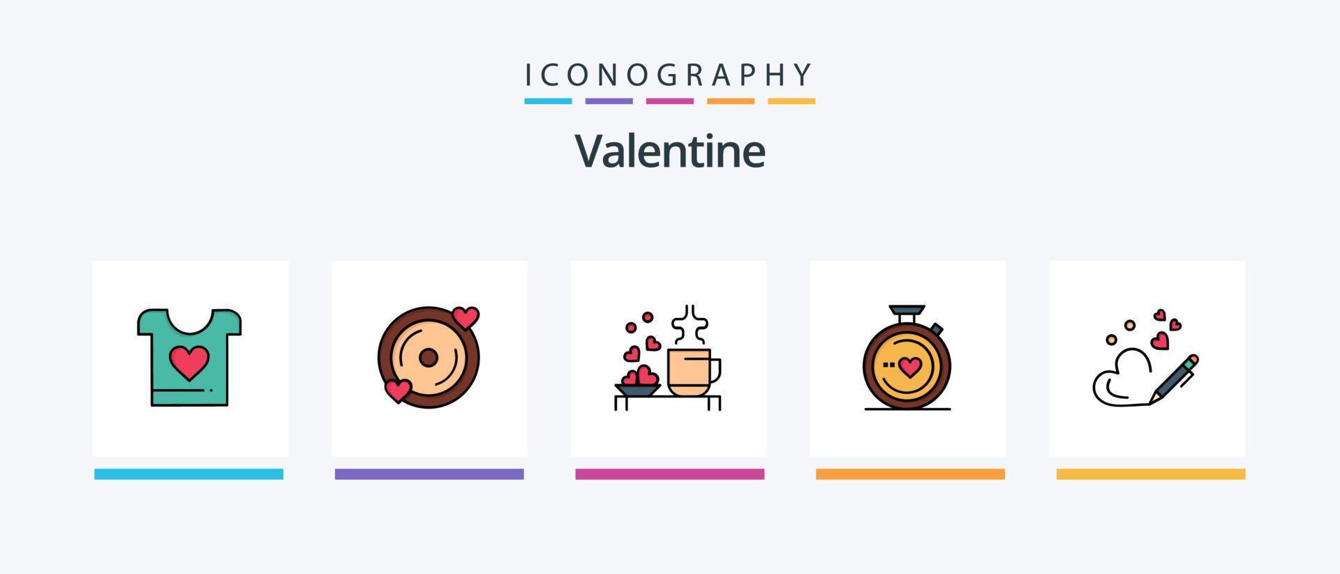 valentine linje fylld 5 ikon packa Inklusive kärlek. kärlek. hjärtan. dag. alla hjärtans dag. kreativ ikoner design vektor