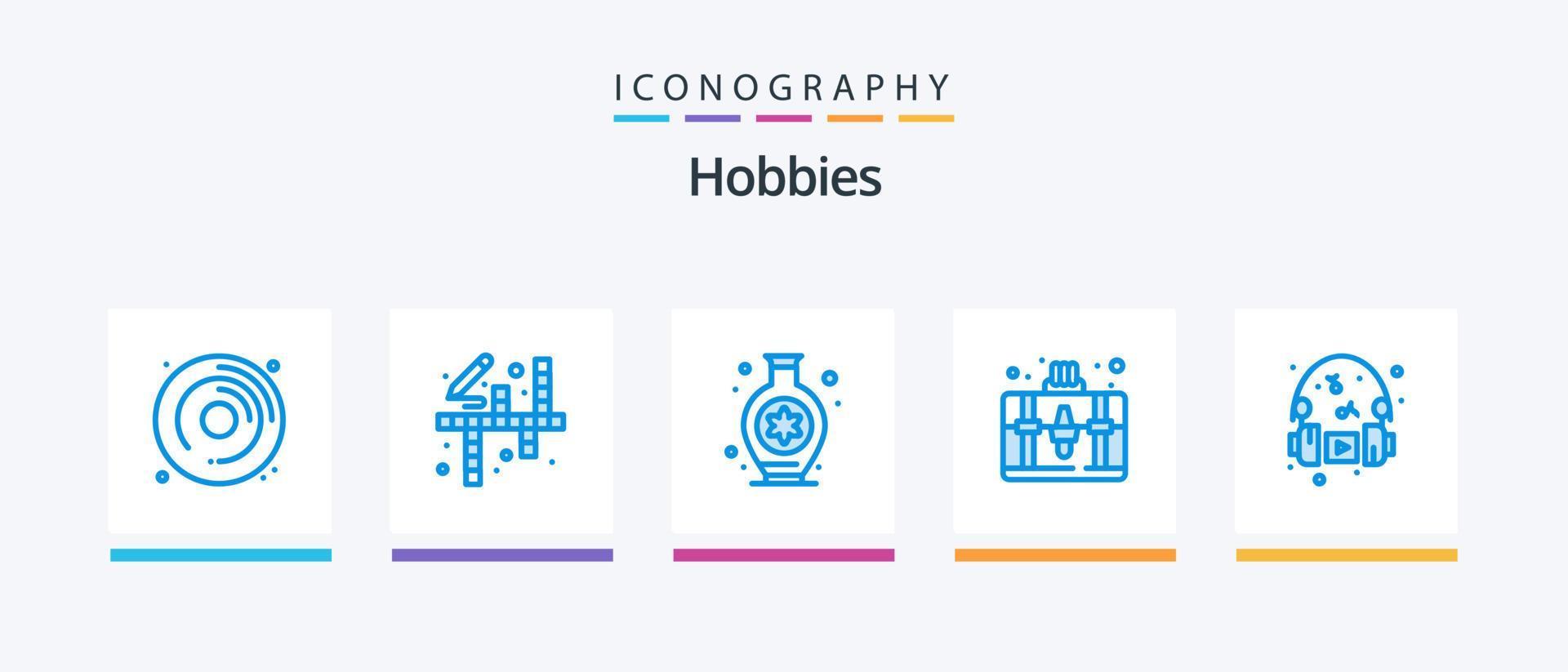 hobbies blå 5 ikon packa Inklusive hörlurar. hobbyer. vas. hobby. väska. kreativ ikoner design vektor