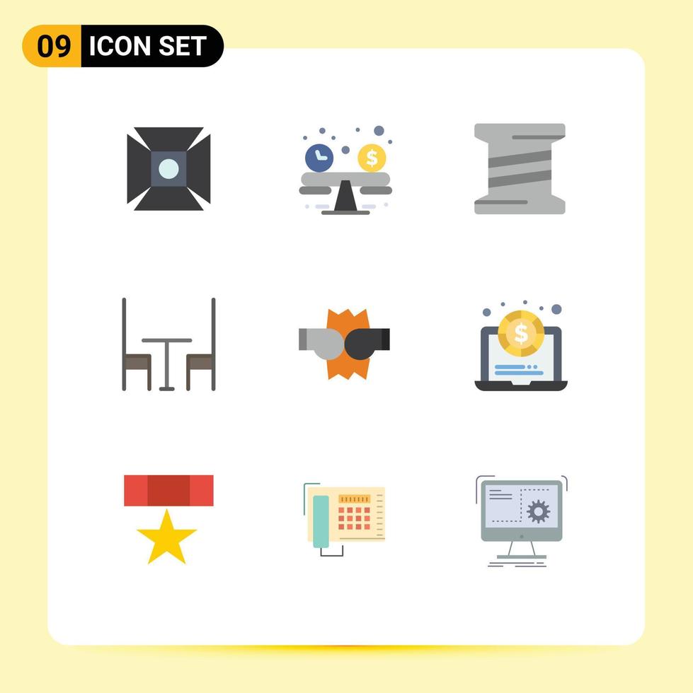 moderner Satz von 9 flachen Farbpiktogrammen von editierbaren Vektordesign-Elementen für den Laptop-Punschspulen-Kampftisch vektor