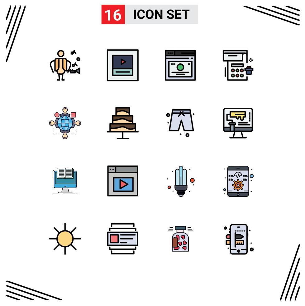 modern uppsättning av 16 platt Färg fylld rader pictograph av logik fungera sida fest datum redigerbar kreativ vektor design element