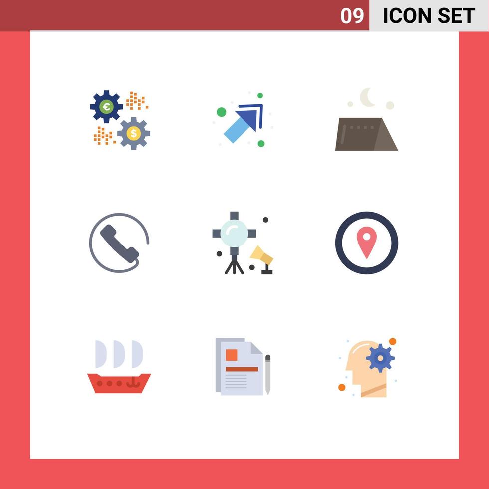 uppsättning av 9 modern ui ikoner symboler tecken för strålkastare belysning camping telefon svar redigerbar vektor design element