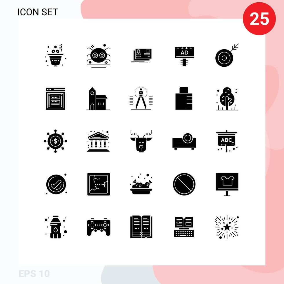 25 universelle solide Glyphenzeichen Symbole der Pfeilwerbung ID-Board-Einladung editierbare Vektordesign-Elemente vektor