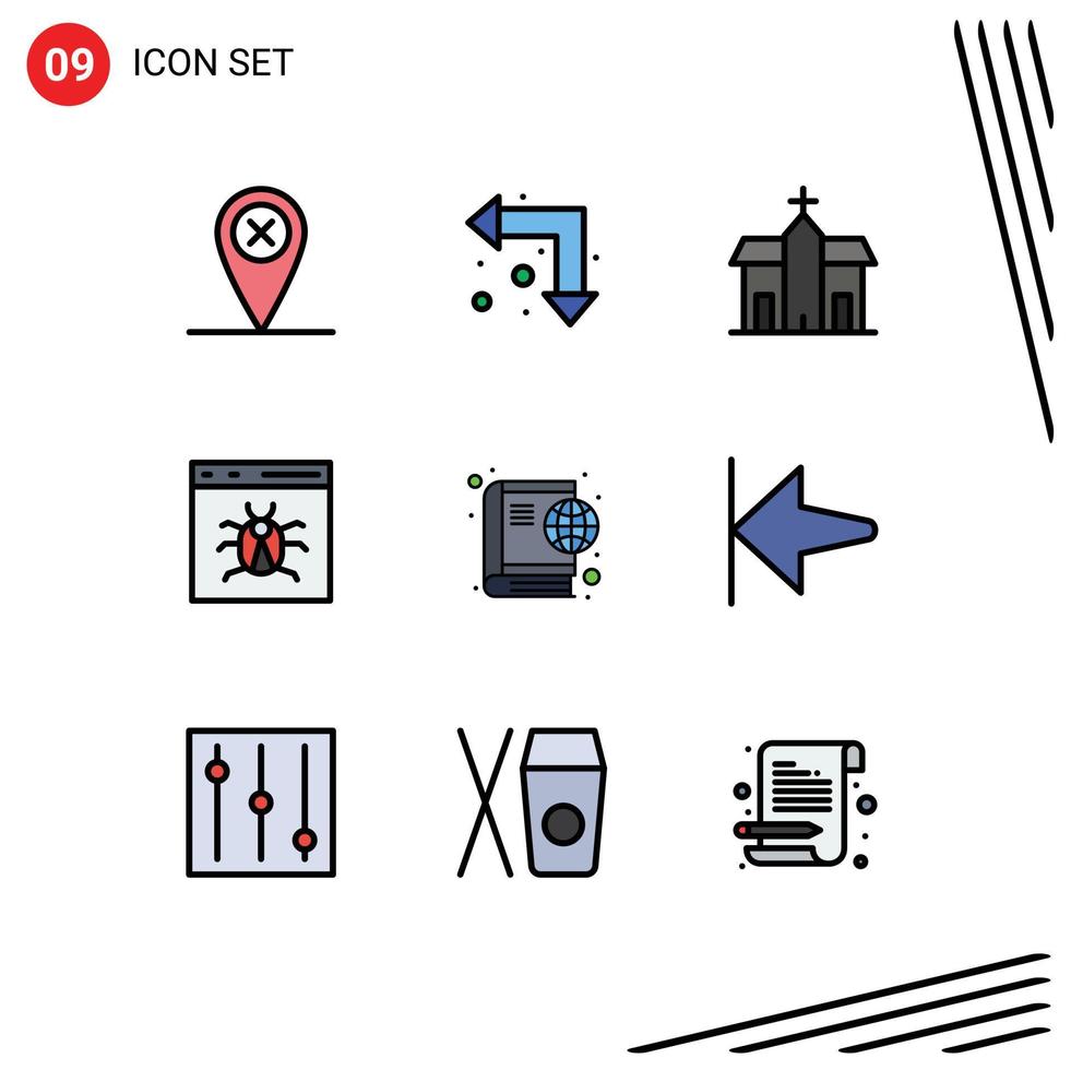 Gruppe von 9 gefüllten flachen Farbzeichen und Symbolen für Buch entwickeln christliche Bug-App editierbare Vektordesign-Elemente vektor