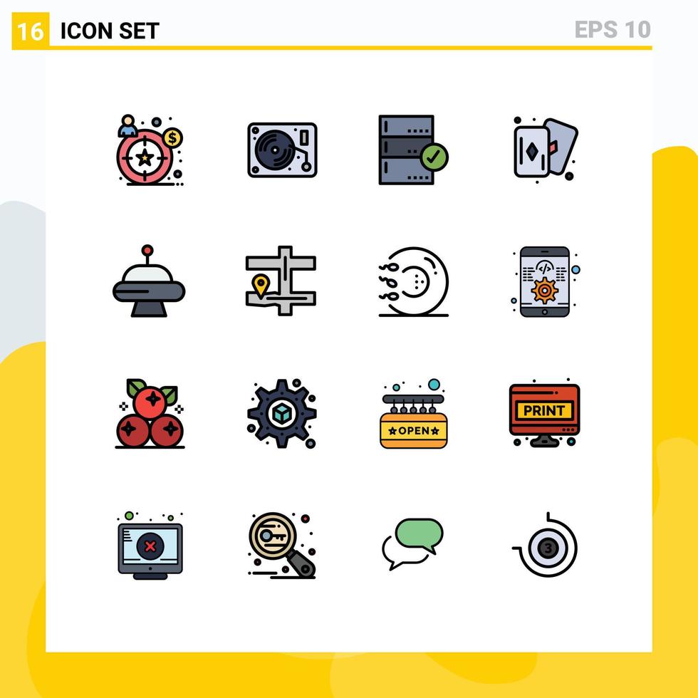 uppsättning av 16 modern ui ikoner symboler tecken för UFO bortförande säkerhetskopiering kort hobbies redigerbar kreativ vektor design element