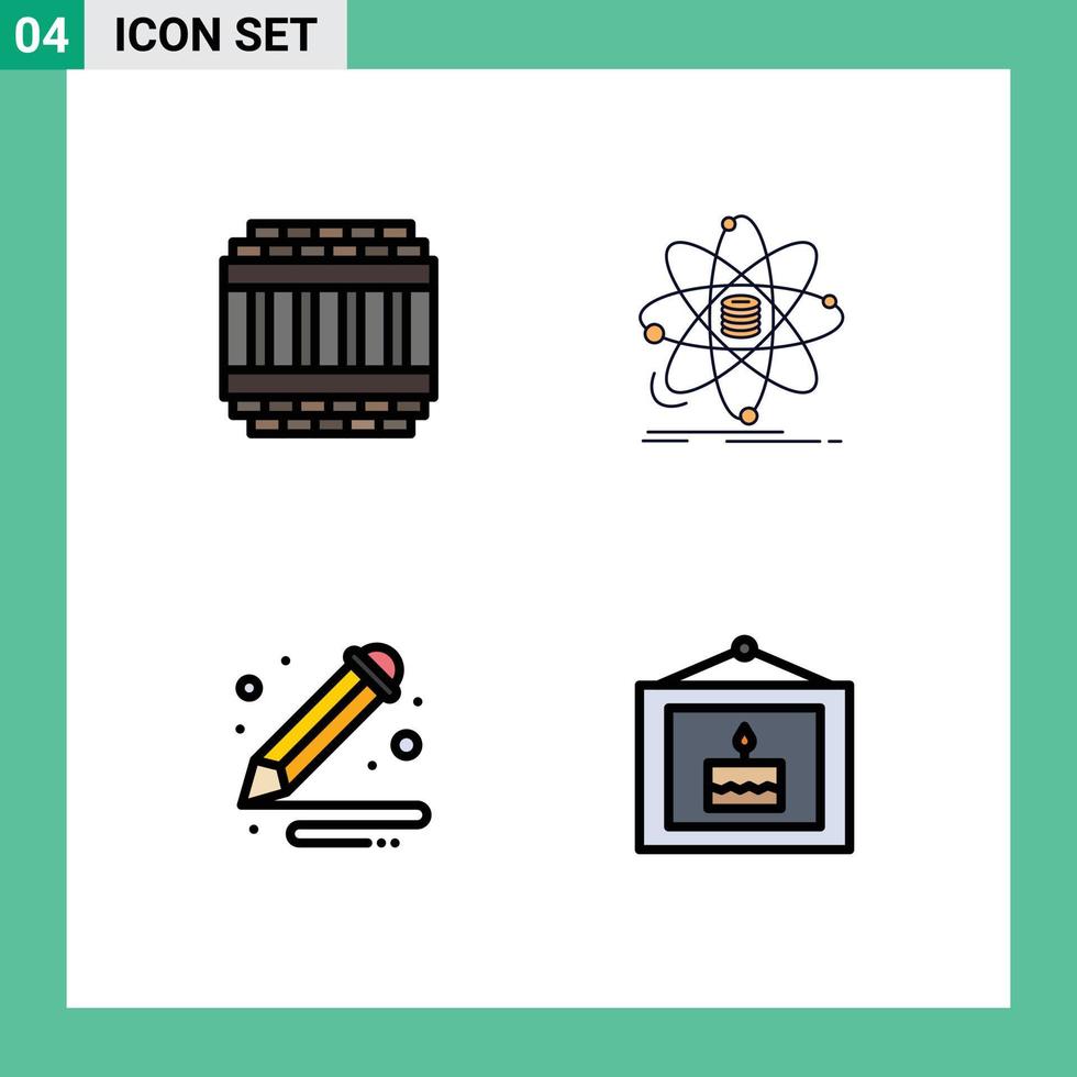 redigerbar vektor linje packa av 4 enkel fylld linje platt färger av arkitektur konst fängelse information måla redigerbar vektor design element