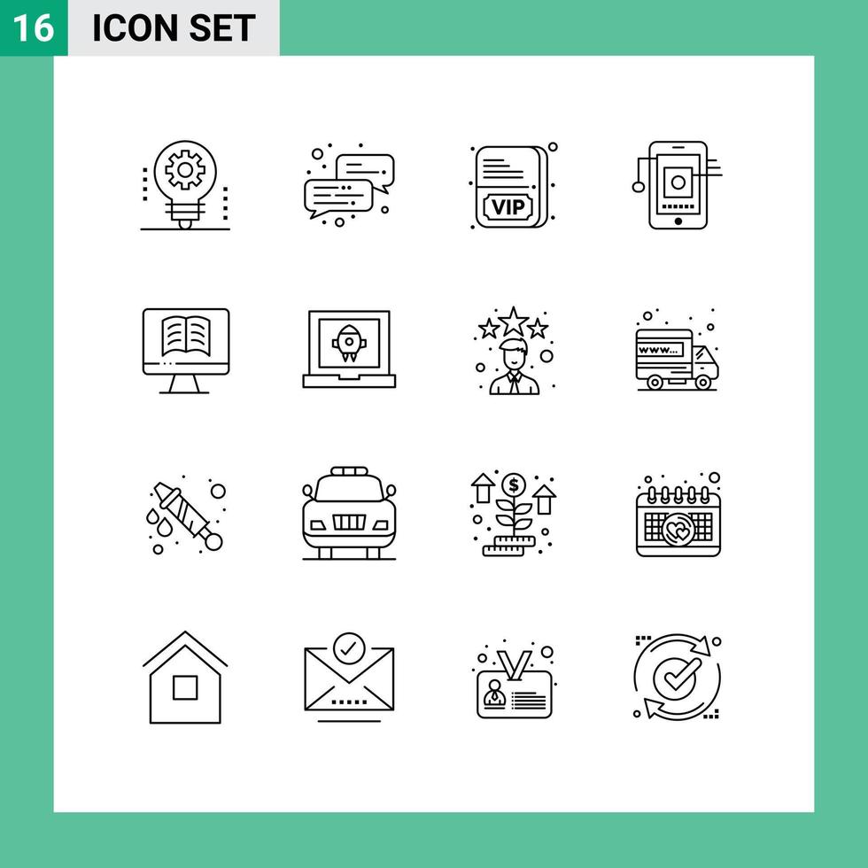 uppsättning av 16 modern ui ikoner symboler tecken för på teknik dator kort nätverk cell redigerbar vektor design element