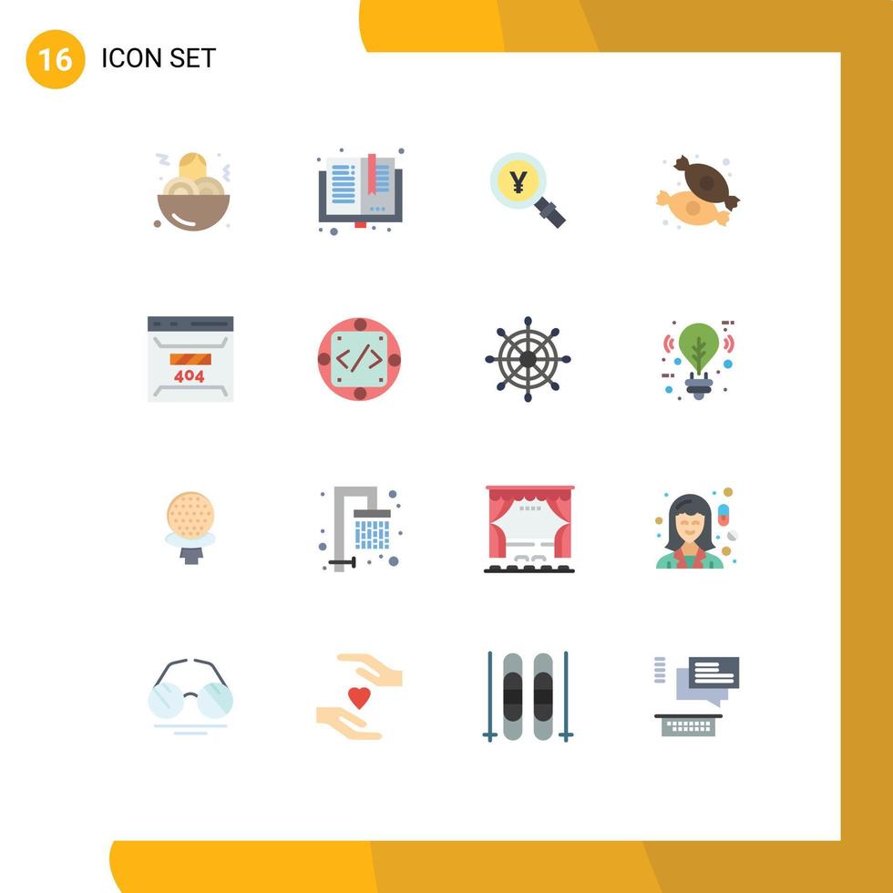 flacher farbsatz der mobilen schnittstelle mit 16 piktogrammen der entwicklung des lebensmittel-yen-desserts finden bearbeitbare pakete mit kreativen vektordesignelementen vektor