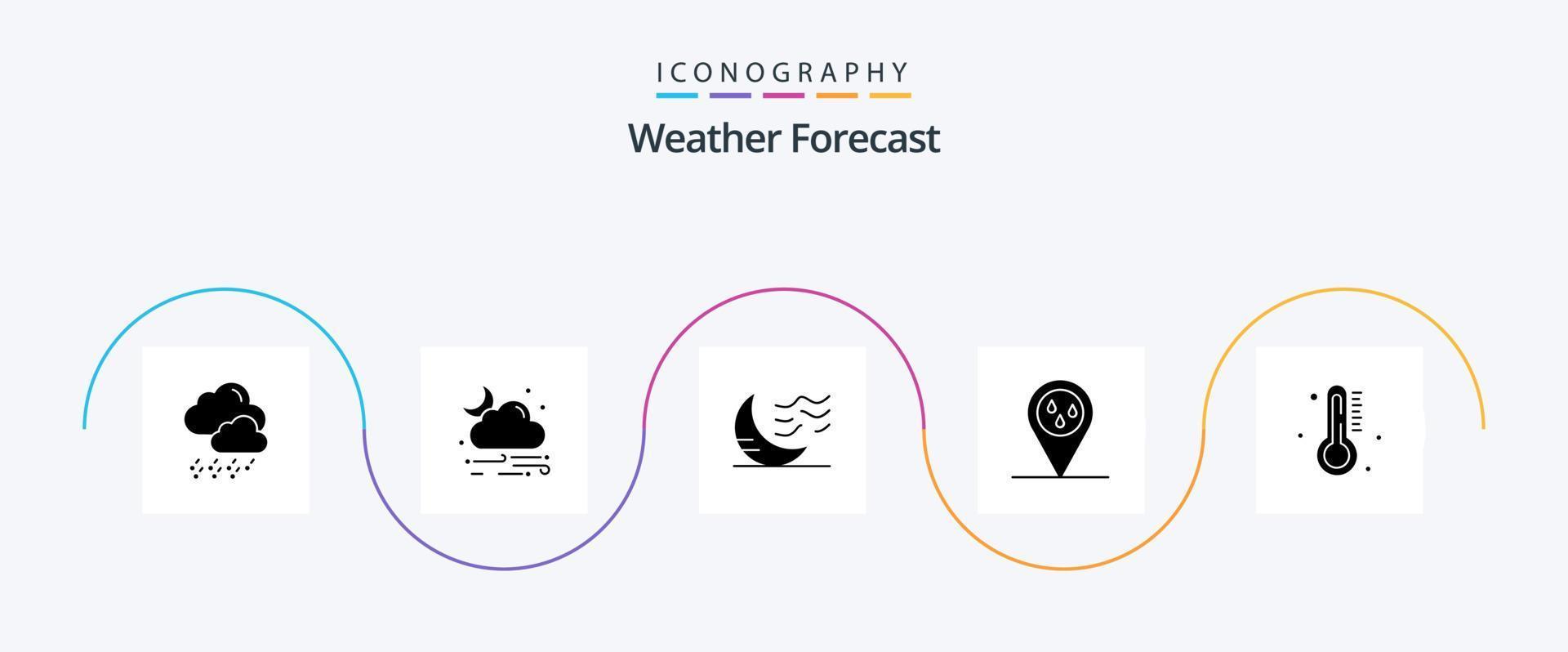 väder glyf 5 ikon packa Inklusive väder. varm. måne. väder. prognos vektor
