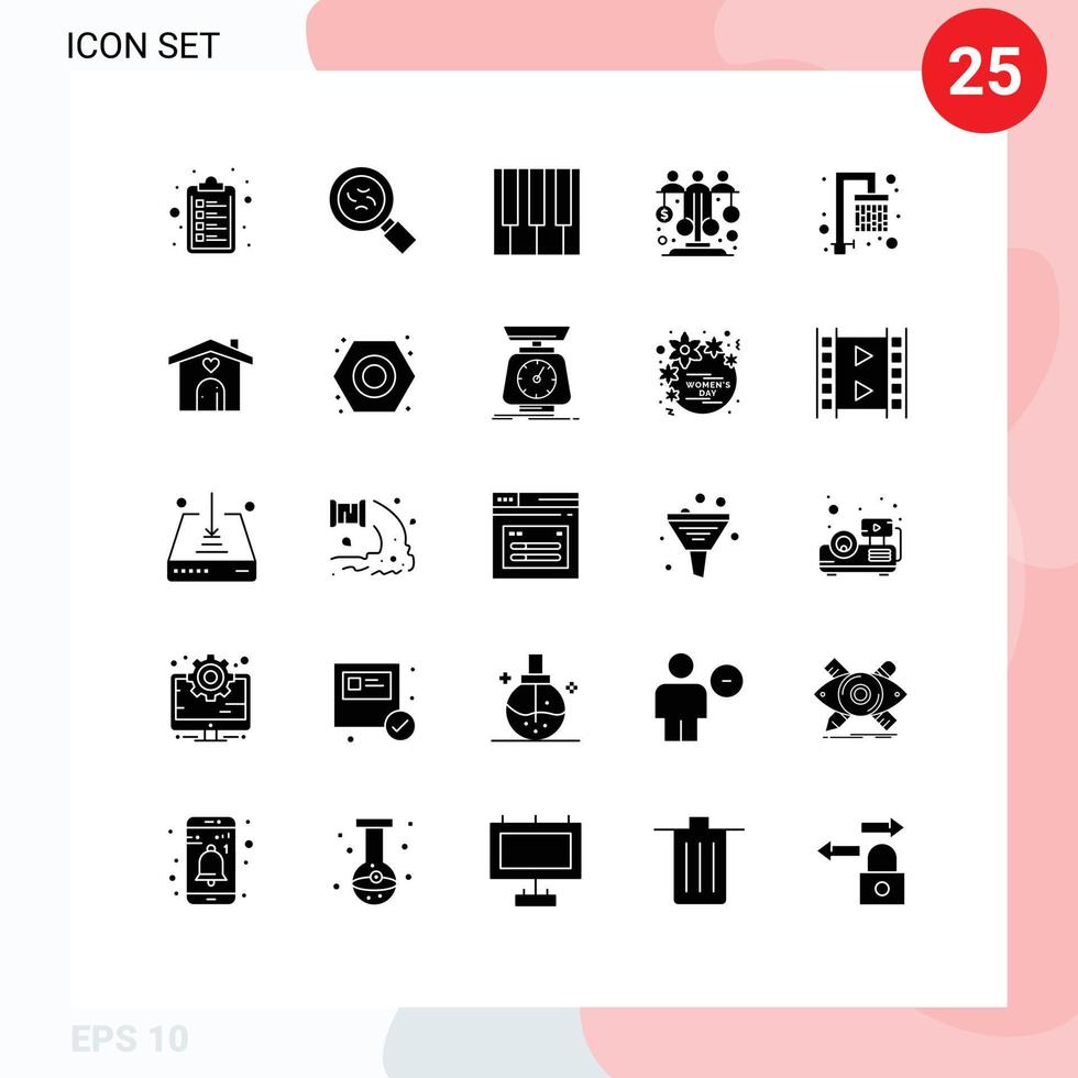 uppsättning av 25 modern ui ikoner symboler tecken för vatten sponsor investering musik sponsor rättvisa redigerbar vektor design element