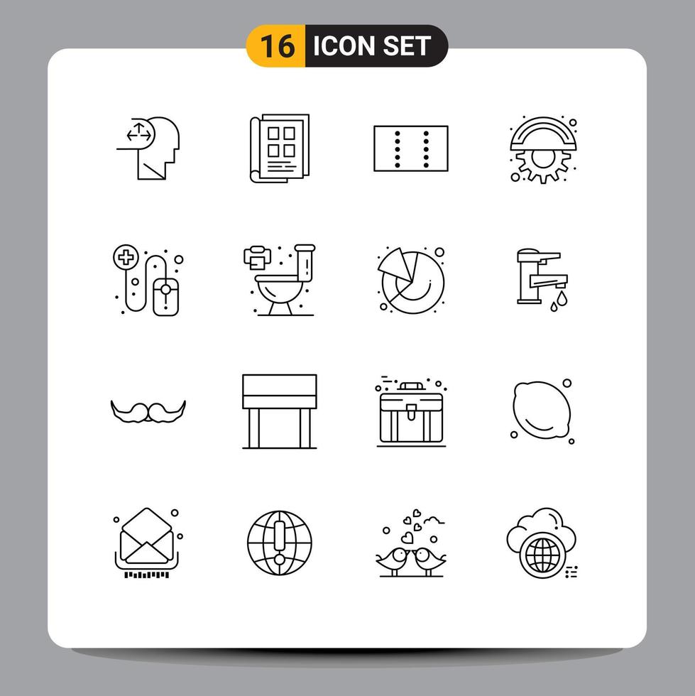 Gliederungspaket mit 16 universellen Symbolen für Apotheker-Online-Telefonbuch-Zahnradschneider editierbare Vektordesign-Elemente vektor