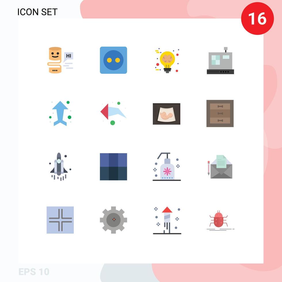 16 flaches Farbpaket der Benutzeroberfläche mit modernen Zeichen und Symbolen des Pfeils nach oben Gehirn e Cashbox editierbares Paket kreativer Vektordesign-Elemente vektor