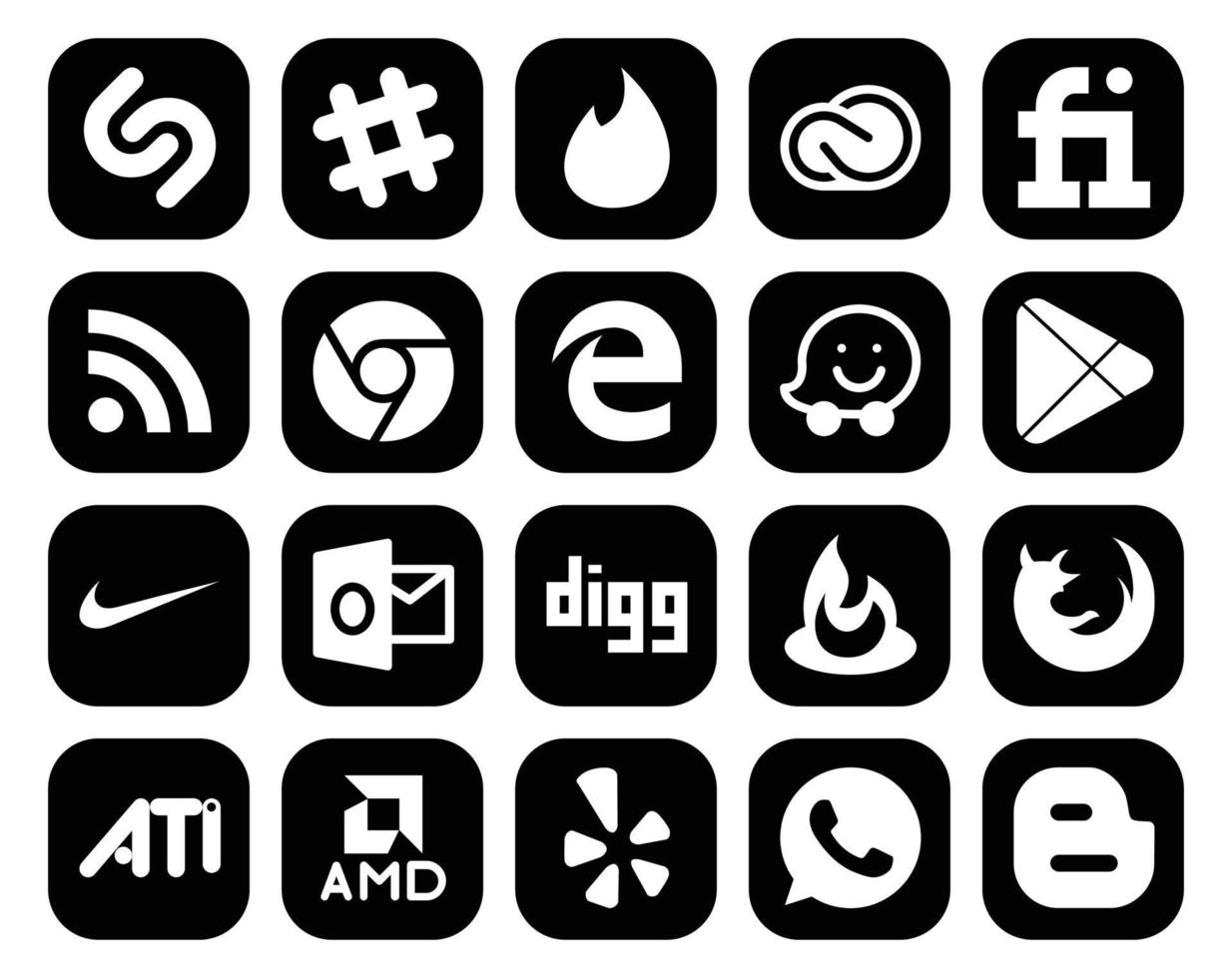 20 Social Media Icon Pack inklusive Feedburner Outlook RSS Nike Google Play vektor