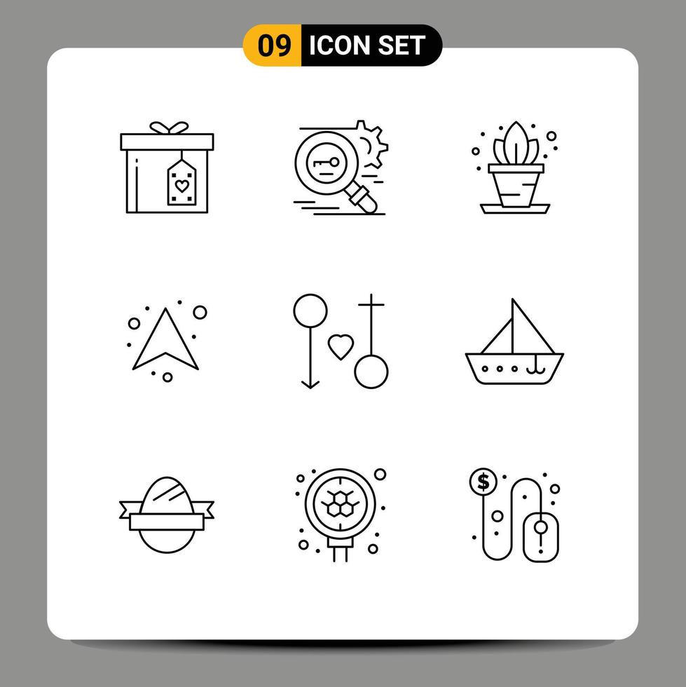 Stock Vector Icon Pack mit 9 Zeilenzeichen und Symbolen für Liebe Richtung Sicherheit Pfeil nach oben editierbare Vektordesign-Elemente