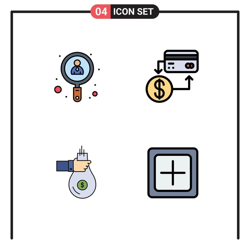 modern uppsättning av 4 fylld linje platt färger pictograph av anställd väska jobb kontantlös ge redigerbar vektor design element