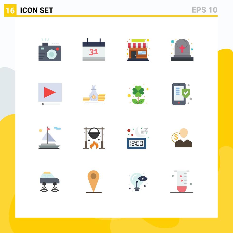 modern uppsättning av 16 platt färger pictograph av ackumulation klämma marknadsföra video grav redigerbar packa av kreativ vektor design element
