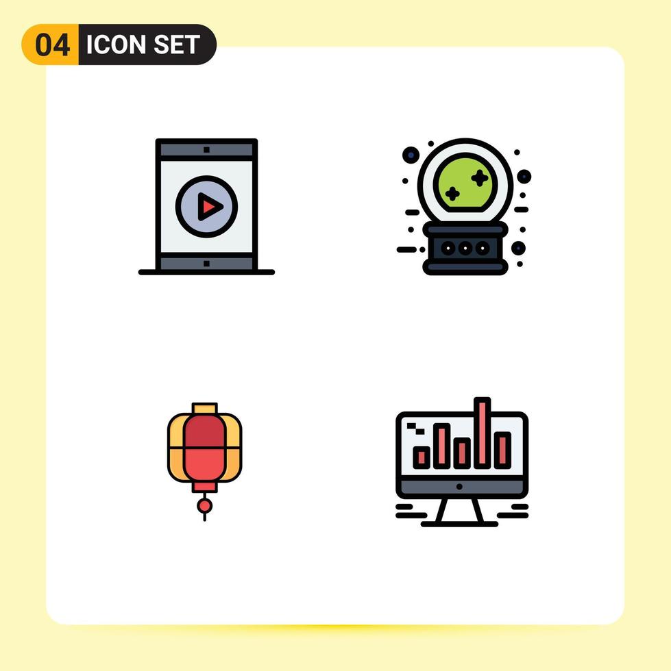 4 universell fylld linje platt färger uppsättning för webb och mobil tillämpningar bio lykta film framtida kinesisk redigerbar vektor design element