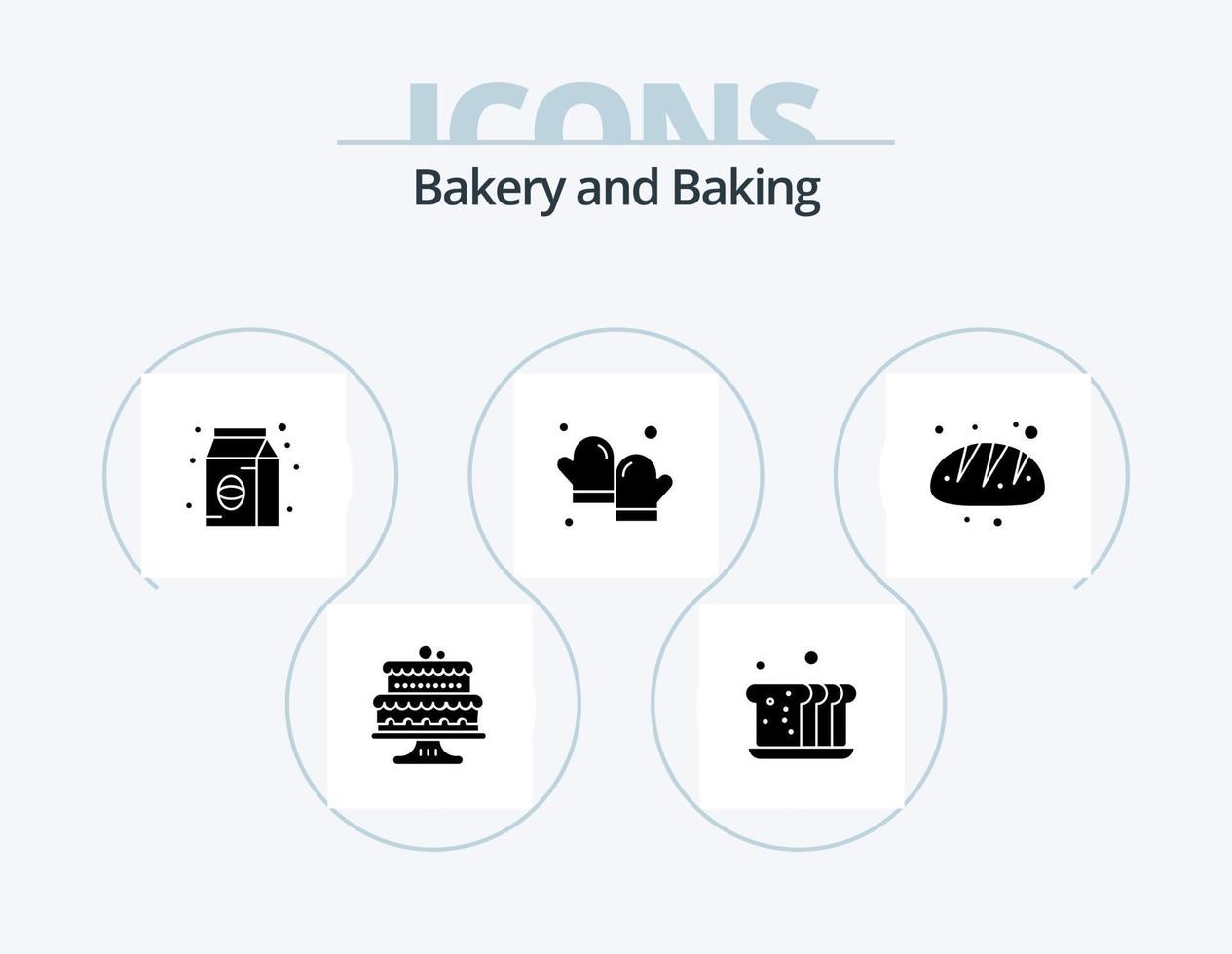 bakning glyf ikon packa 5 ikon design. bageri. matlagning. måltid. bakning. packa vektor