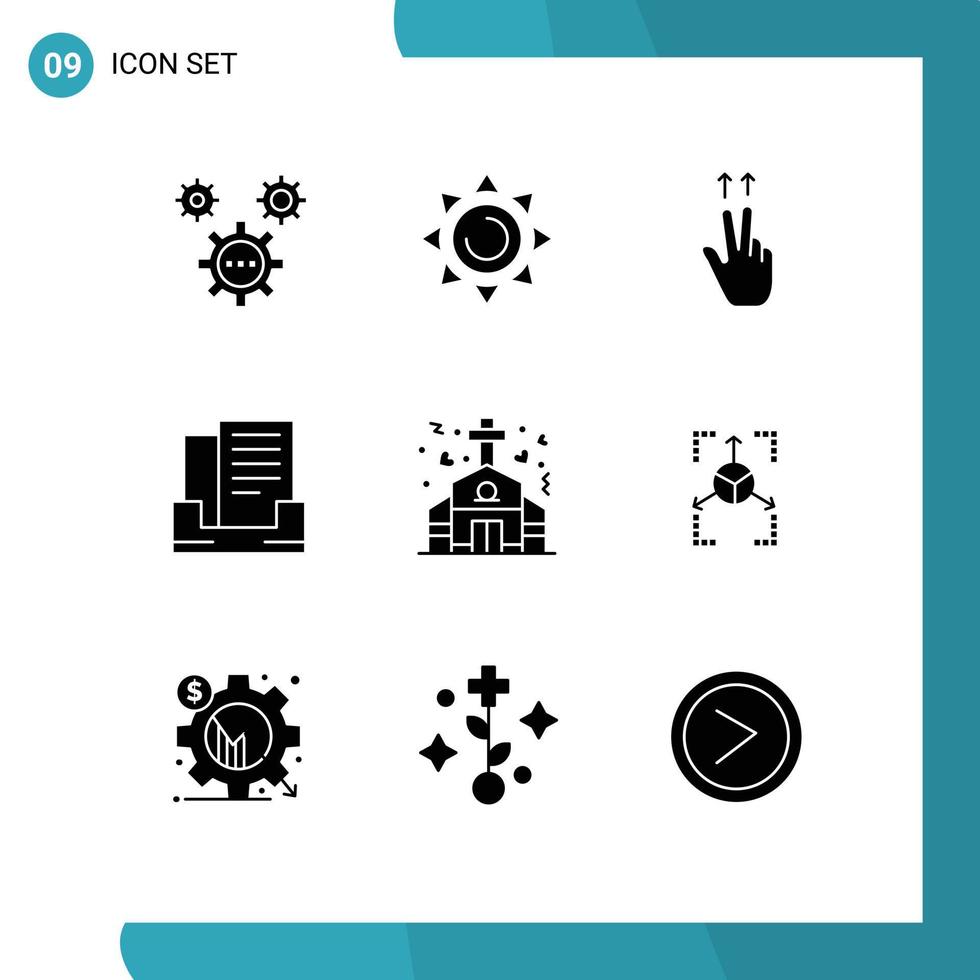 Satz von 9 modernen ui-Symbolen Symbole Zeichen für Hochzeit Kirche Finger Kapelle Outbox editierbare Vektordesign-Elemente vektor