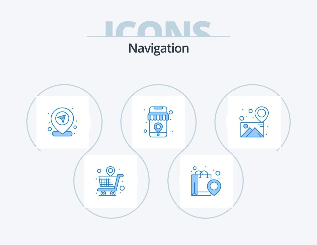 Navigation blau Icon Pack 5 Icon-Design. Standort. online. Einkaufen. online. Stift vektor