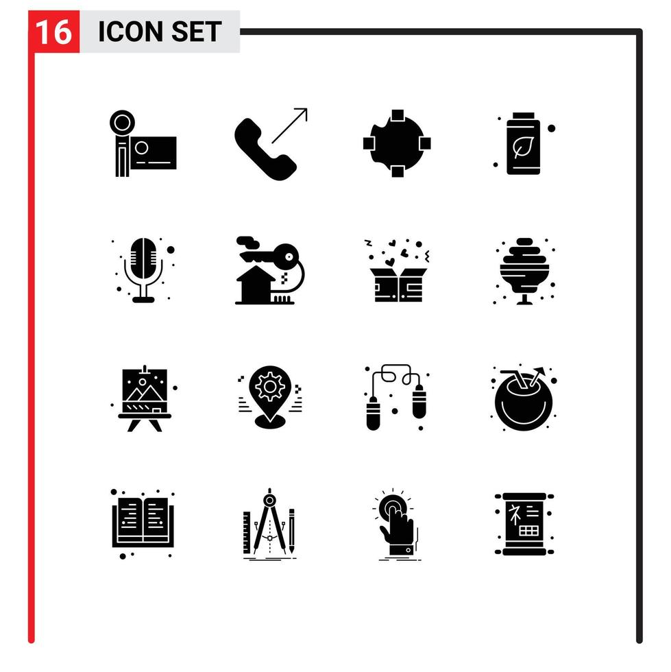 modern uppsättning av 16 fast glyfer och symboler sådan som mikrofon grön telefon träd flaska redigerbar vektor design element