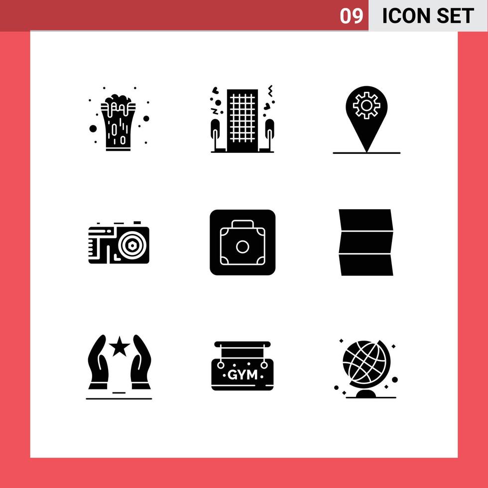 satz von 9 modernen ui-symbolen symbole zeichen für gepäckdesign romantik kamerakarte editierbare vektordesignelemente vektor