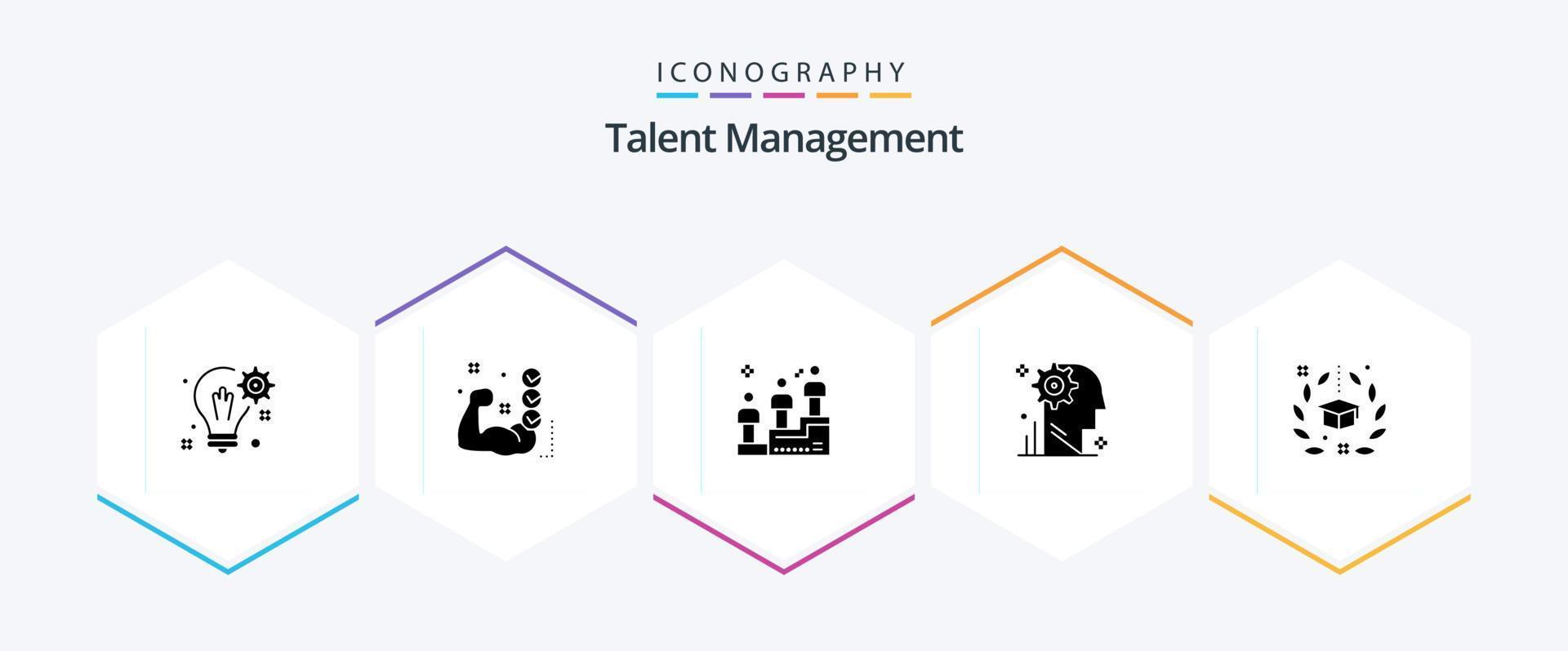talang förvaltning 25 glyf ikon packa Inklusive redskap. användare. rutin. sinne. vinna vektor